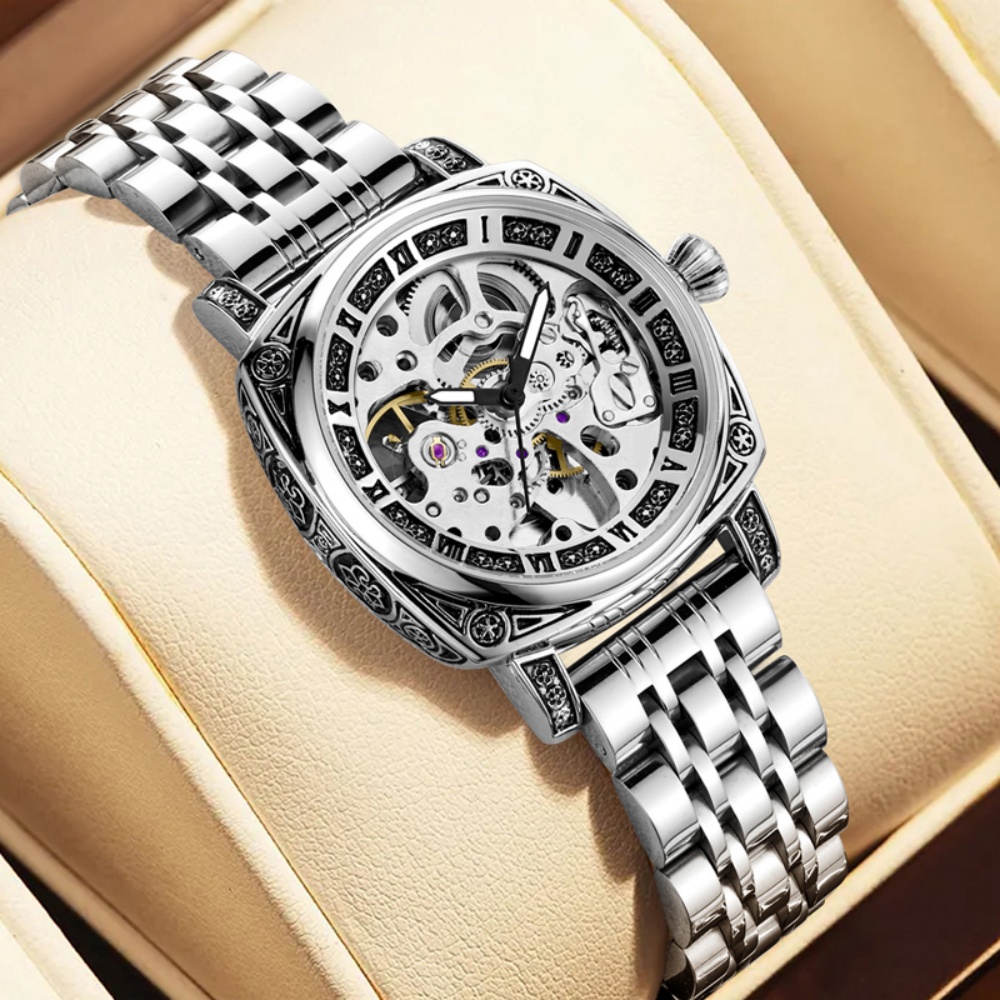 Push Button Tactile - Personalized Women's Hollow Mechanical Watch, Vintage