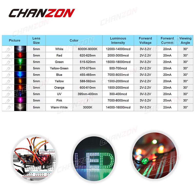 100pcs 5mm LED Diode Kit Light - Hobby Diy Electronics Kit avaliação e preço